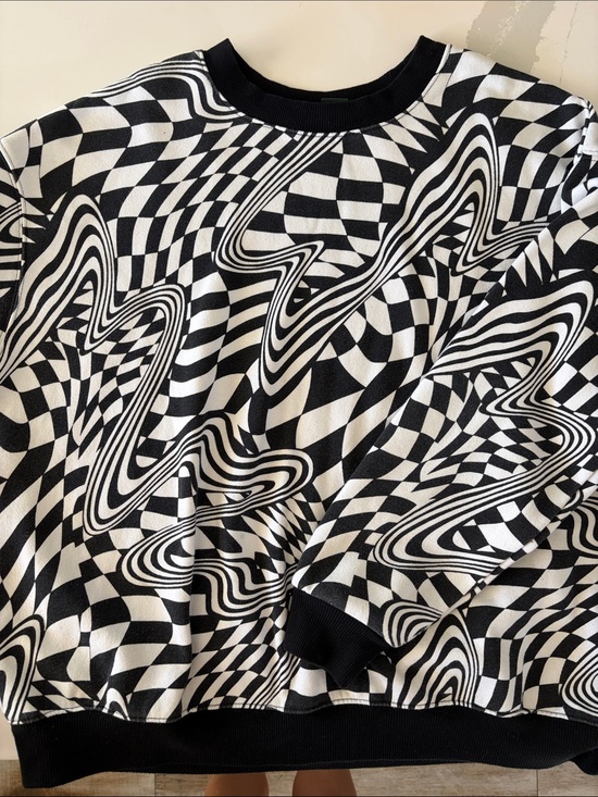 wild fable Sweaters - Graphic Black & White Abstract Checkered Sweatshirt